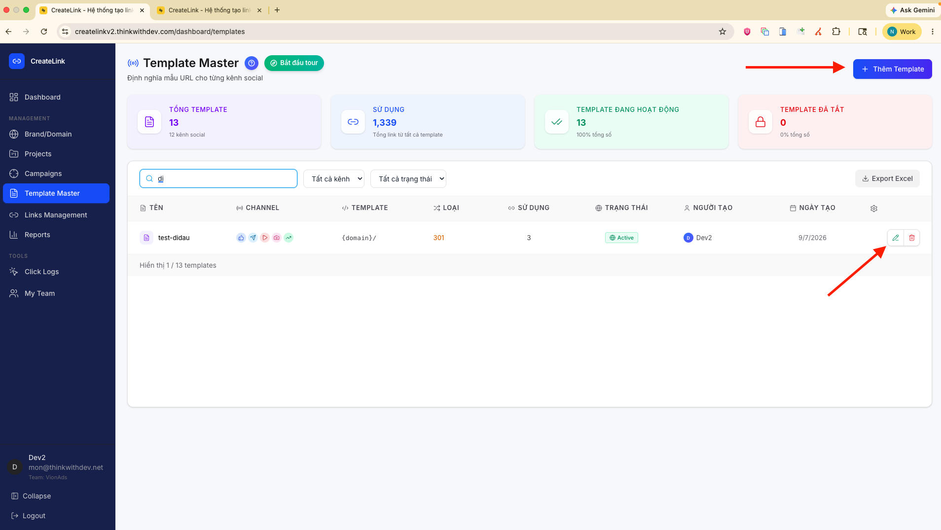 Nhấn sửa Template Master