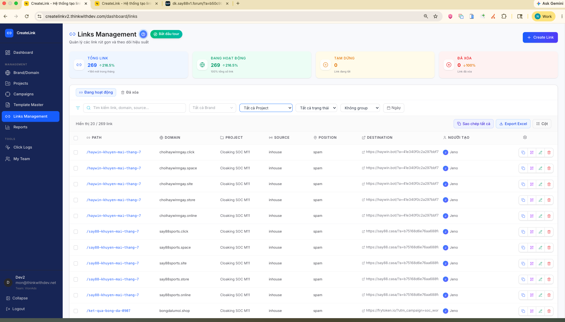 Lọc lấy link test trong Links Management