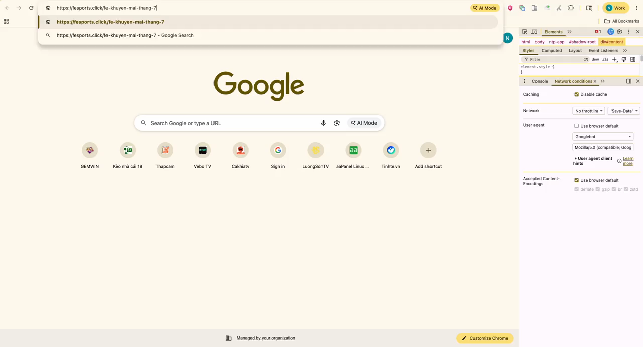 Demo redirect khi dùng User-Agent mặc định